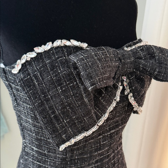 NWT lulus Black Tweed Strapless Rhinestone Bow Mini Dress Medium - Picture 10 of 13